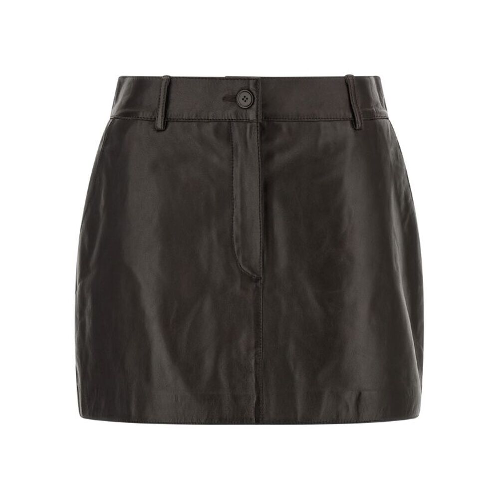 P.A.R.O.S.H. Brown Lamb Leather Long Women's Skirt